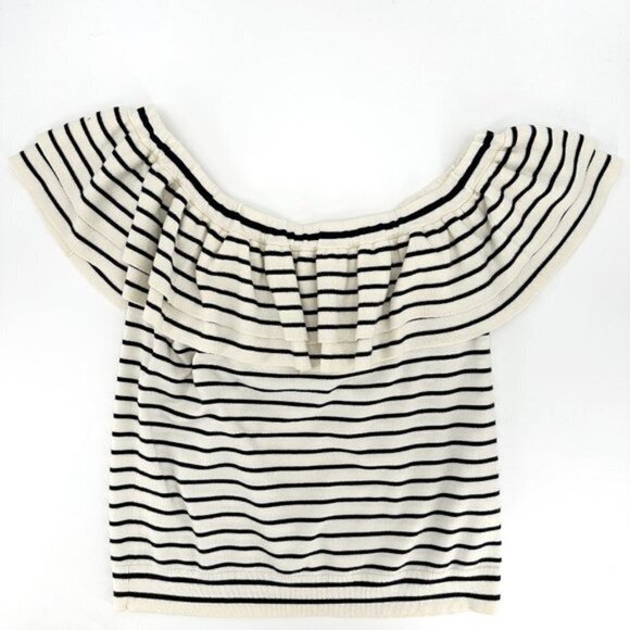 J. Crew Ivory Striped Knit On Off Shoulder Cropped Viscose Vacation XL Top - Picture 1 of 6